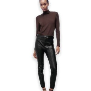 Nwt Zara Hi-Rise Faux Leather Leggings with Side Zip Hem Black Women’s Size S